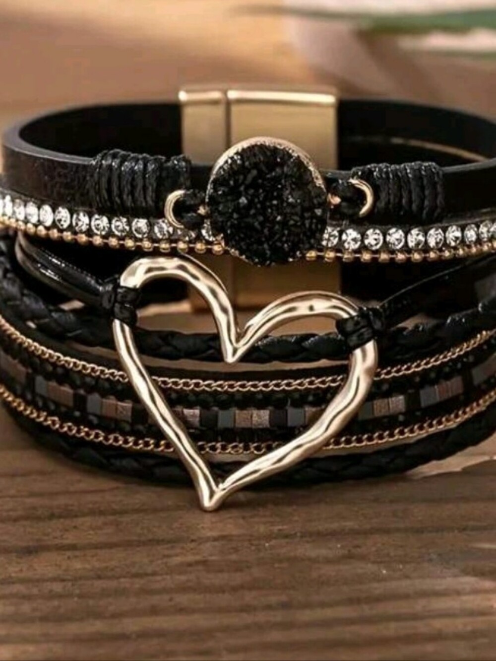 A002 Elegant Khaki and Gold Heart Bracelet - Picture 4 of 4